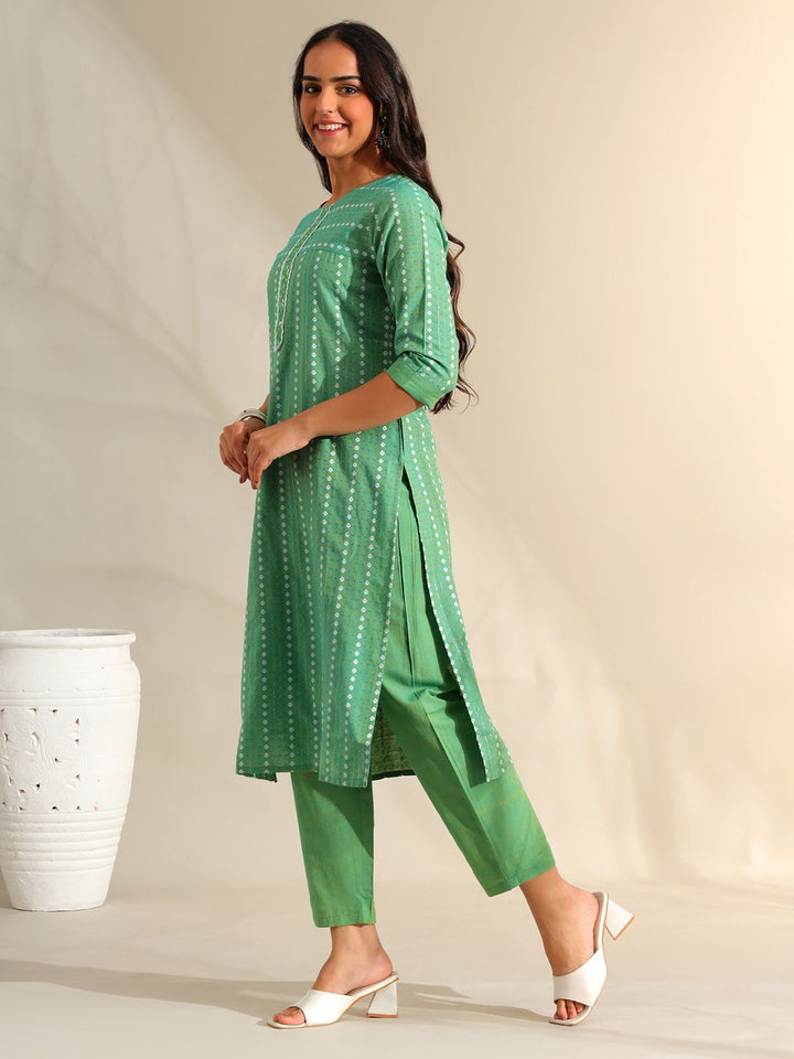 Motif Etnik Wanita Mamicha Bercetak Benang Biasa Bekerja Kurta Kapas Tulen dengan Seluar