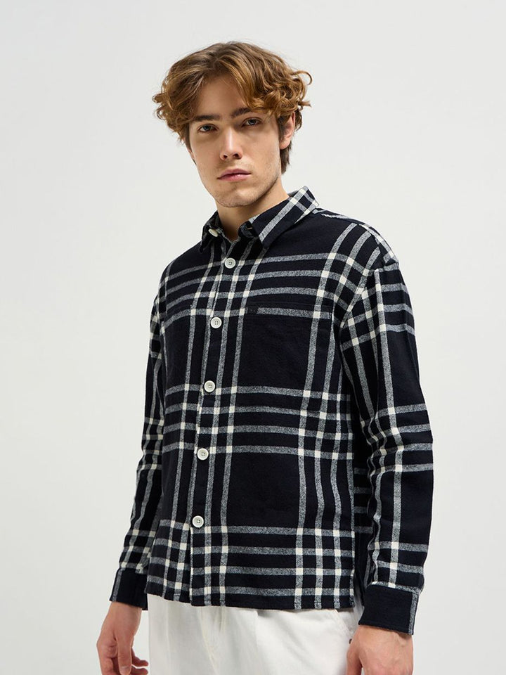 THE BEAR HOUSE Men Spread Collar Tartan Checked Cotton Relaxed Fit Casual Shirt