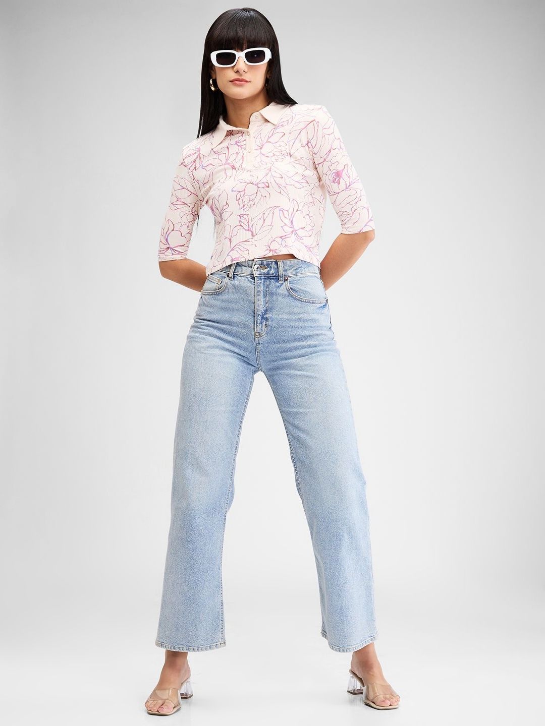 SPYKAR Women Floral Printed Polo Collar Tropical Slim Fit T-shirt