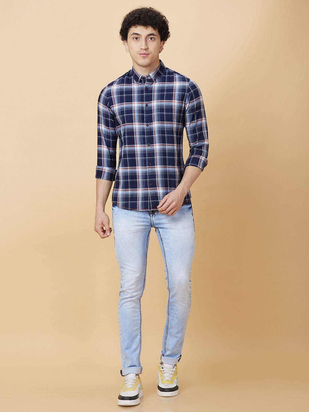 Being Human Men Classic Slim Fit Button-Down Collar Tartan Checked Cotton Casual Shirt