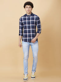 Being Human Men Classic Slim Fit Button-Down Collar Tartan Checked Cotton Casual Shirt