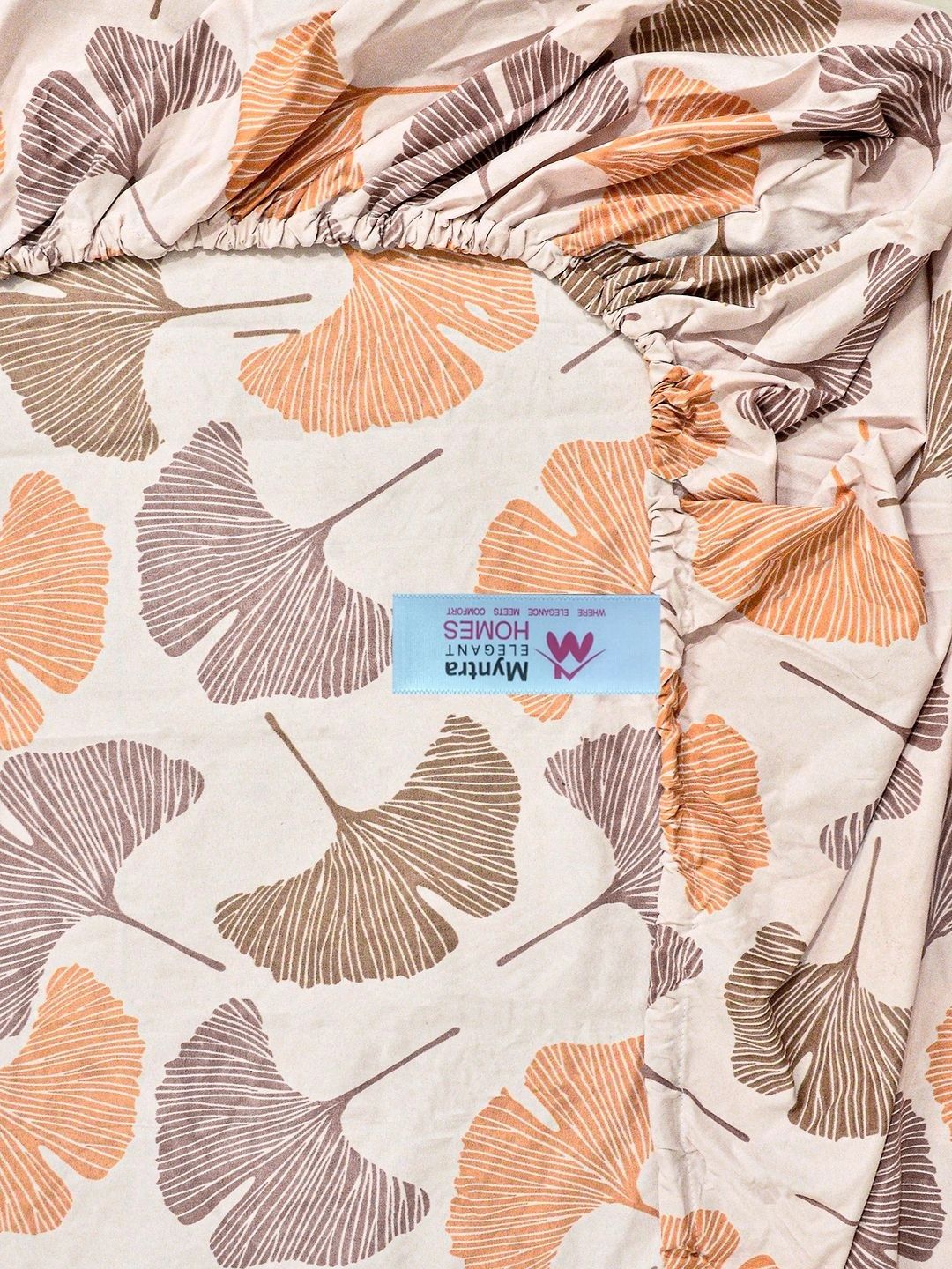 Myntra Elegant Homes Beige & Orange Floral 300 TC Cadar Katil King dengan 2 Sarung Bantal