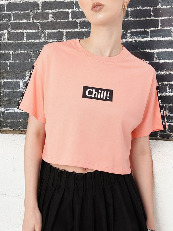 DressBerry Soft Grunge Chill Vibes Typography Printed Boxy Crop T-shirt