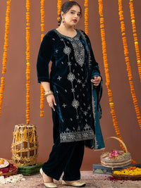 Kurta Bersulam Bunga Mamicha & Salwar Dengan Dupatta