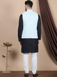 Anouk Embroidered Sequinned Pure Cotton Straight Kurta With Churidar & Nehru Jacket