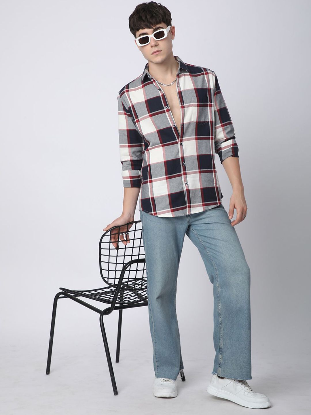 VASTRADO Men Classic Slim Fit Opaque Checked Casual Shirt