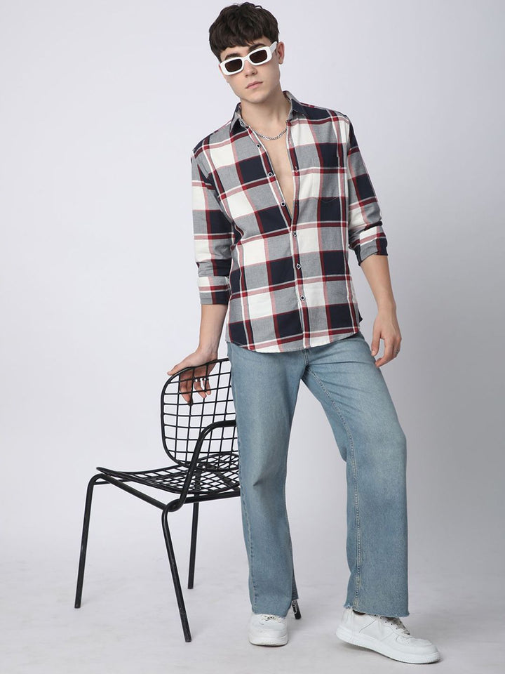 VASTRADO Men Classic Slim Fit Opaque Checked Casual Shirt