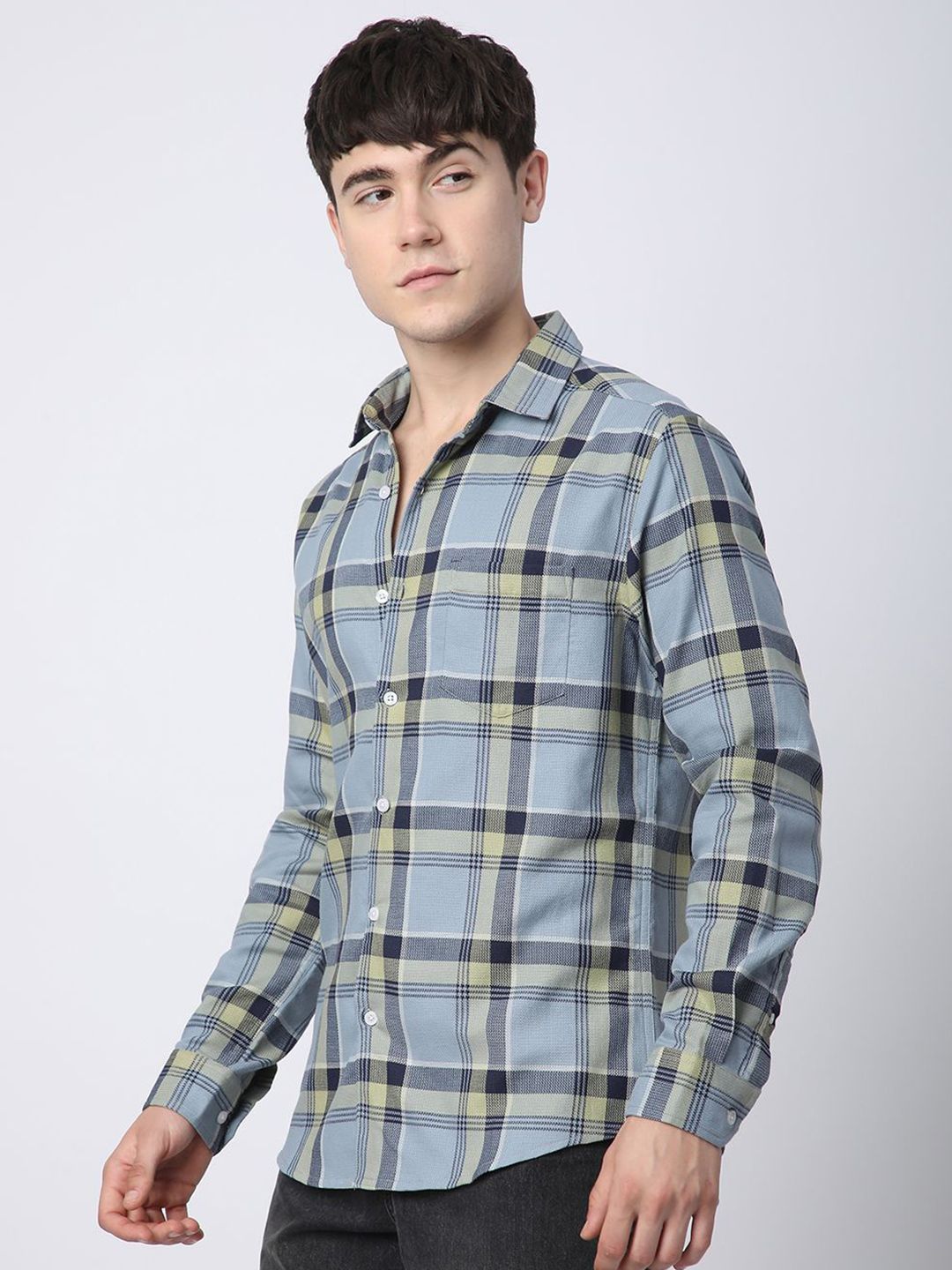 VASTRADO Men Classic Fit Spread Collar Tartan Checked Cotton Casual Shirt