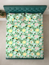 Myntra Elegant Homes Green Floral 300 TC King Cadar dengan 2 Sarung Bantal