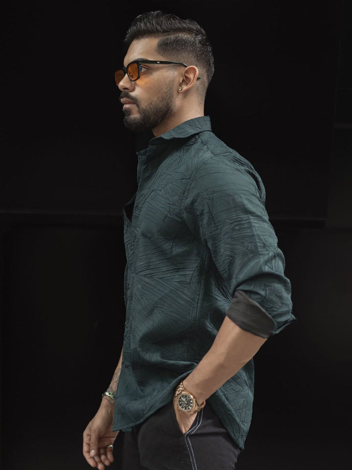 Powerlook Men Spread Collar Textured Casual Shirt