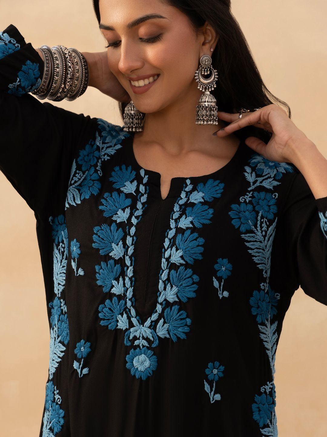Rumah Wanita Chikankari Sulam Kurta Chikankari