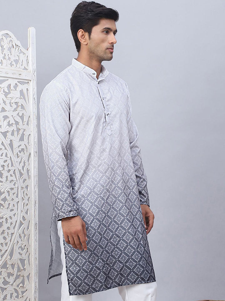 Jompers Floral Printed Mandarin Collar Sequins Ombre Straight Kurta