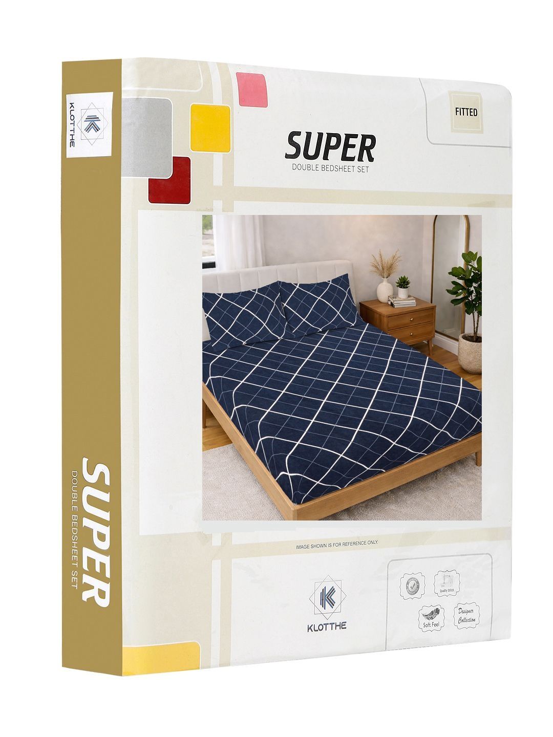 KLOTTHE Blue Geometric 300 TC Cadar Katil King dengan 2 Sarung Bantal
