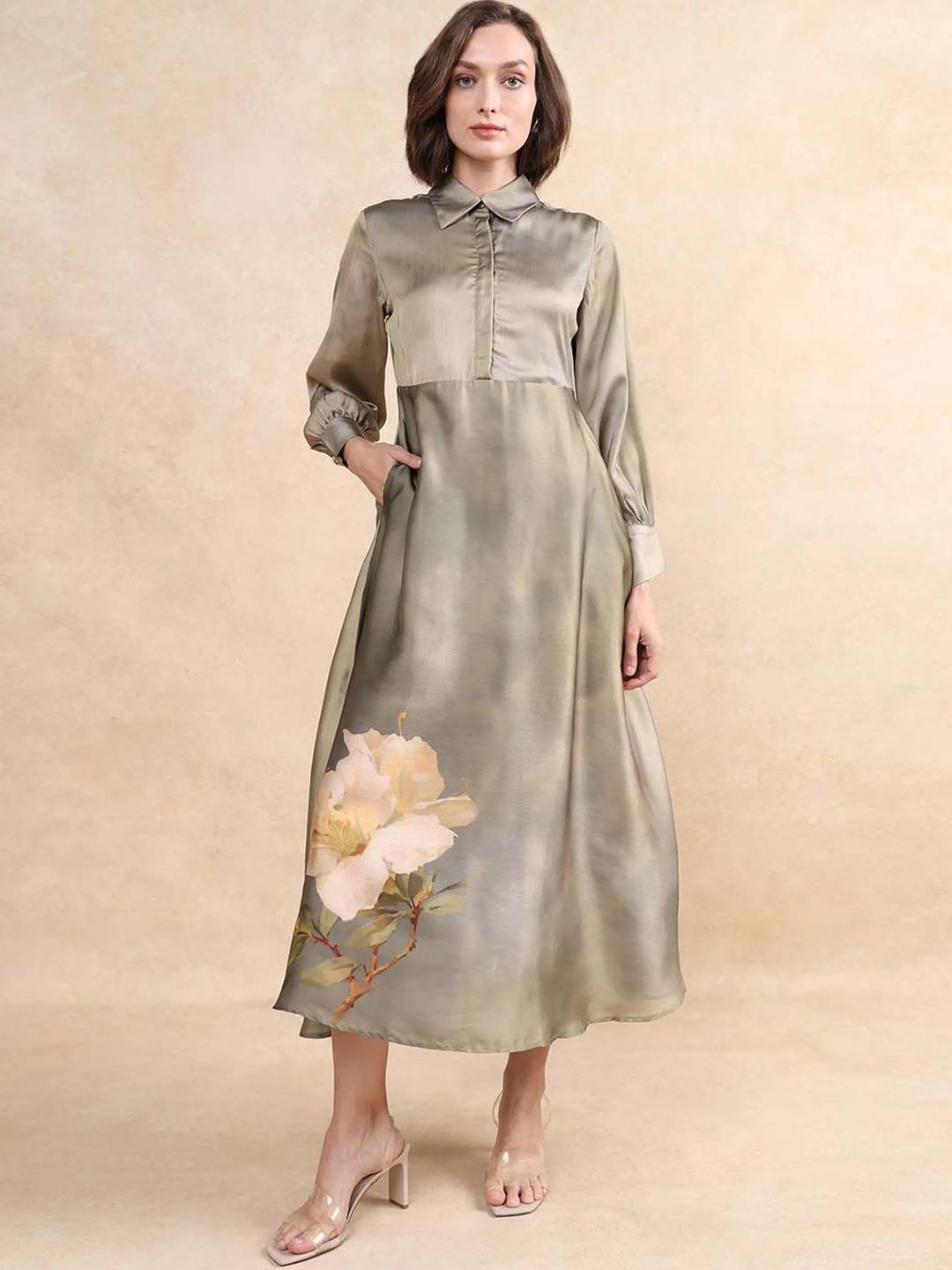 RAREISM Floral Printed Fit & Flare Midi Dress