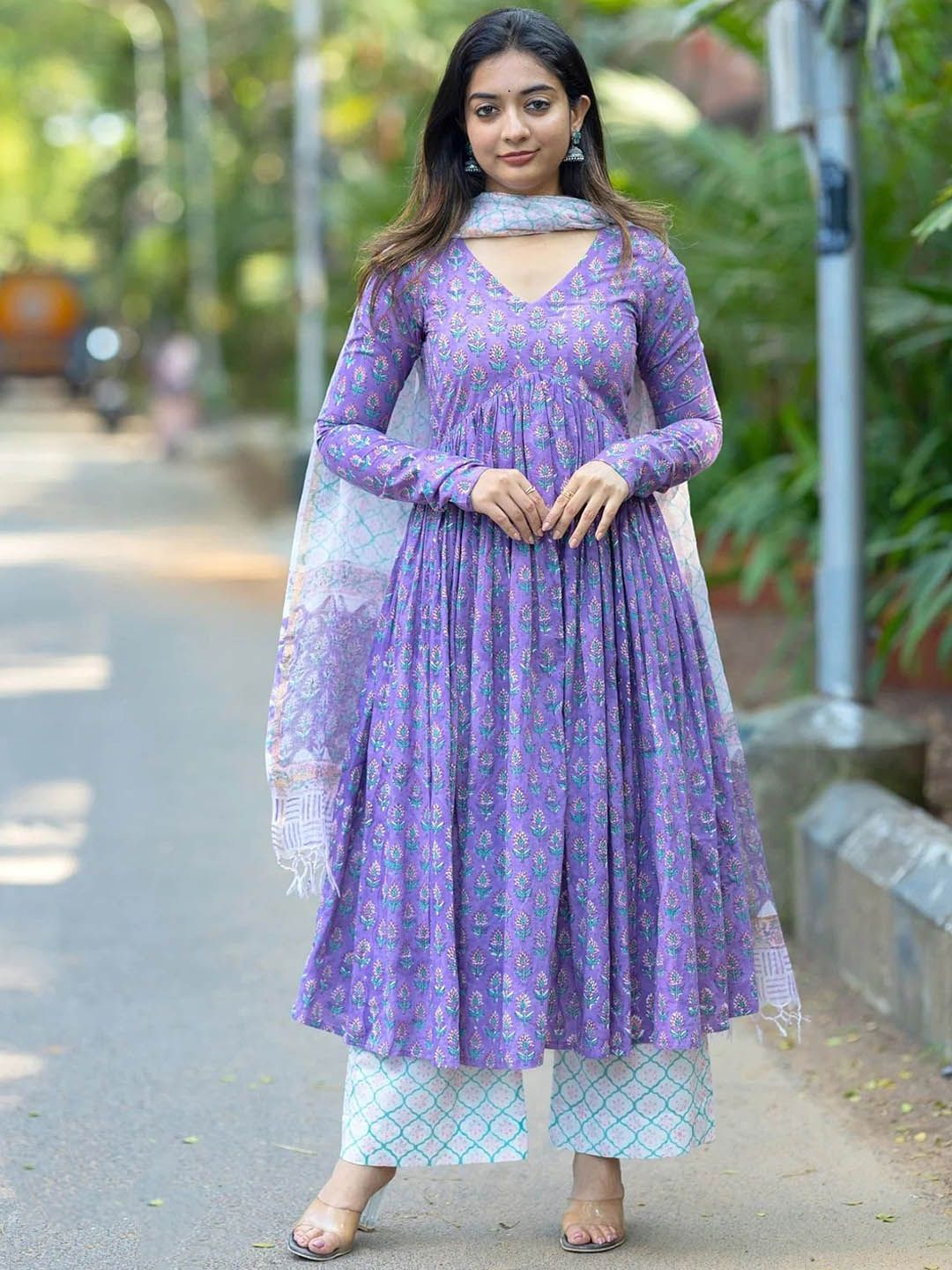 Kalini Wanita Bercetak Kurta Bercetak Dengan Seluar & Dupatta