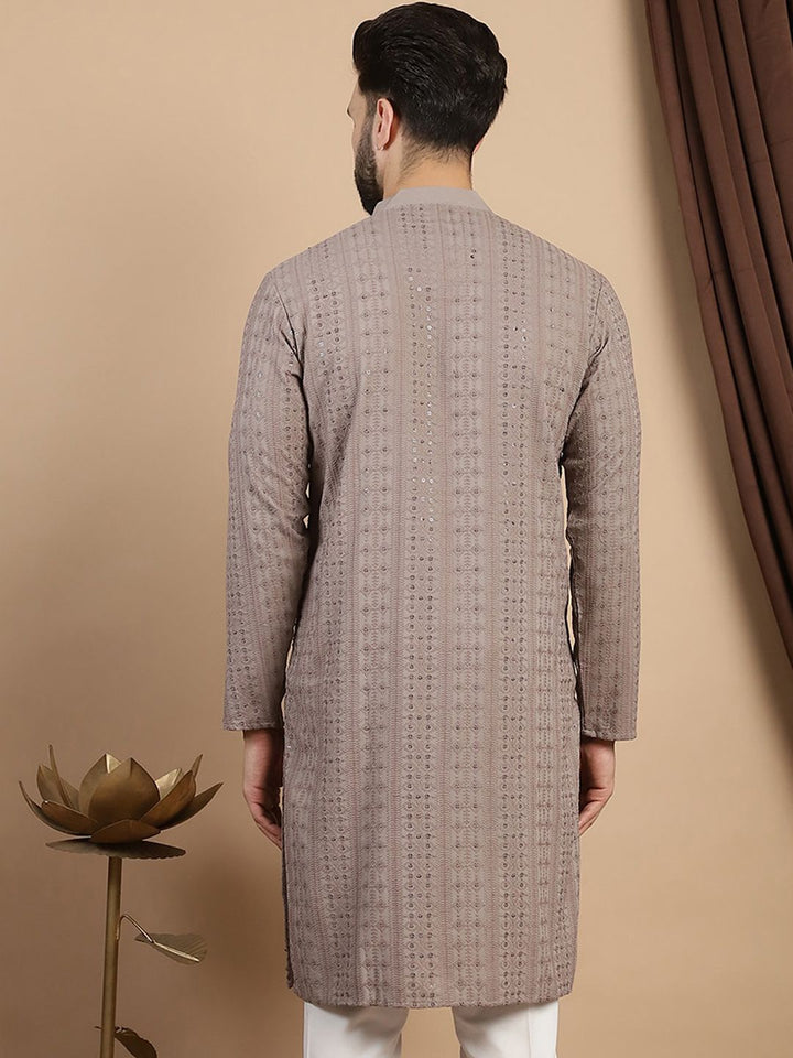 Anouk Floral Embroidered Thread Work Sequinned  Mandarin Collar Pure Cotton Straight Kurta