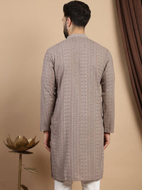 Anouk Floral Embroidered Thread Work Sequinned  Mandarin Collar Pure Cotton Straight Kurta
