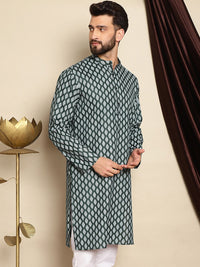 Motif Etnik Hijau Anouk Bercetak Kurta Linen Kapas Lurus