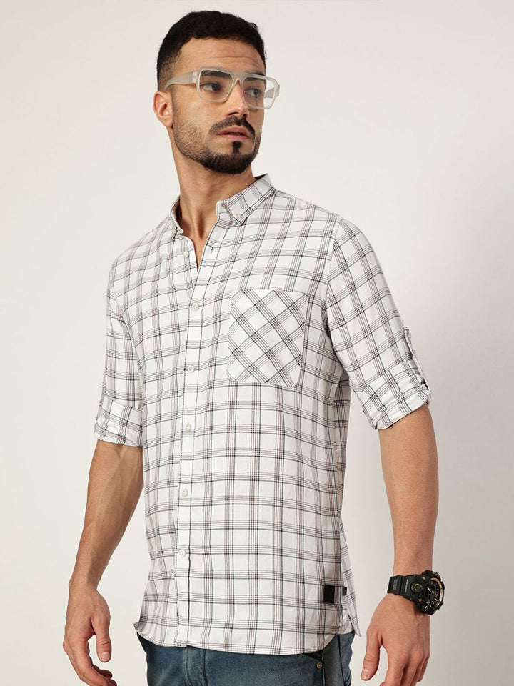 Thomas Scott Men Premium Slim Fit Opaque Checked Casual Shirt