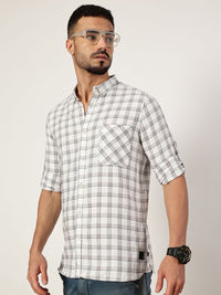Thomas Scott Men Premium Slim Fit Opaque Checked Casual Shirt