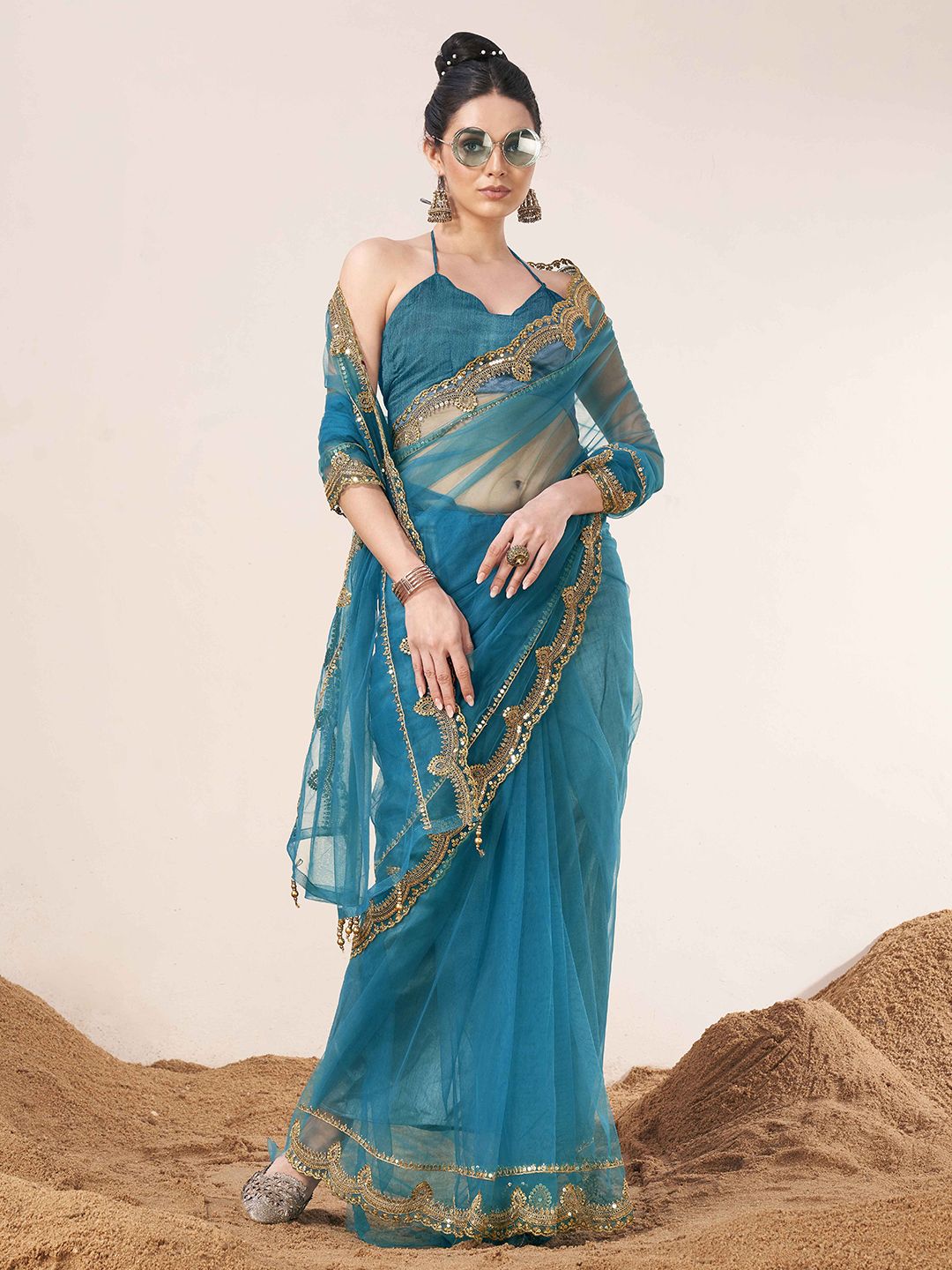 Tikhi Imli Sequinned Net Saree