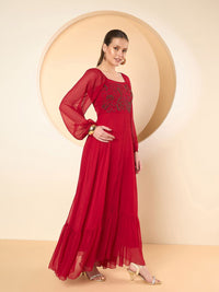 Antheaa Women Square Neck Chiffon Maxi Dress