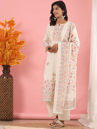 Mamicha Women Floral Printed Regular Pure Cotton Kurta with Trousers & With Dupatta