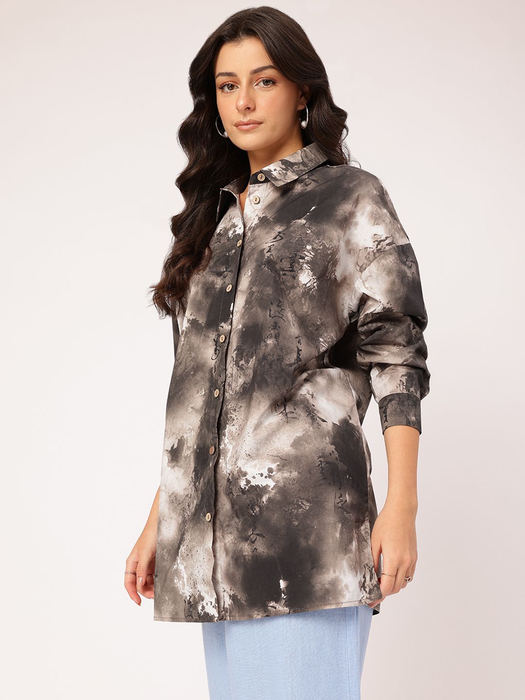 DressBerry Bold Basics Dyed Drop-Shoulder Oversized Longline Shirt