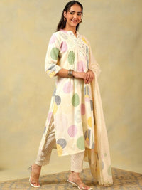 Mamicha Women Printed Pure Cotton Kurta with Trousers & With Dupatta