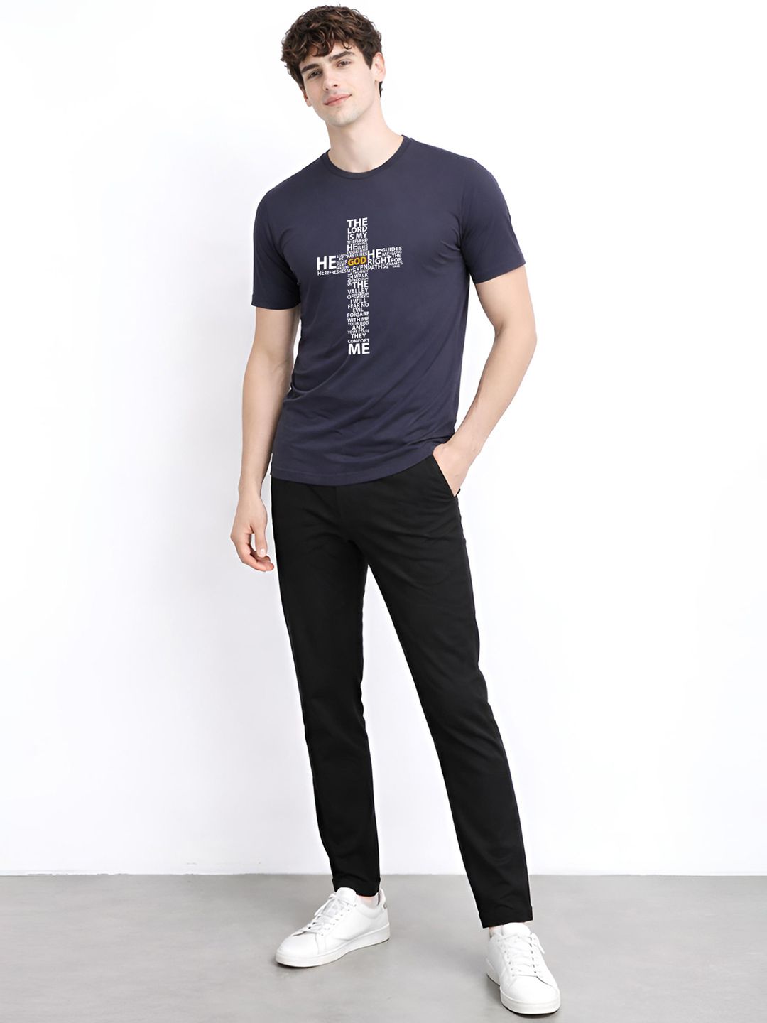 ADRO Typography Printed Round Neck Short Sleeves Regular Fit Pure Cotton T-shirt