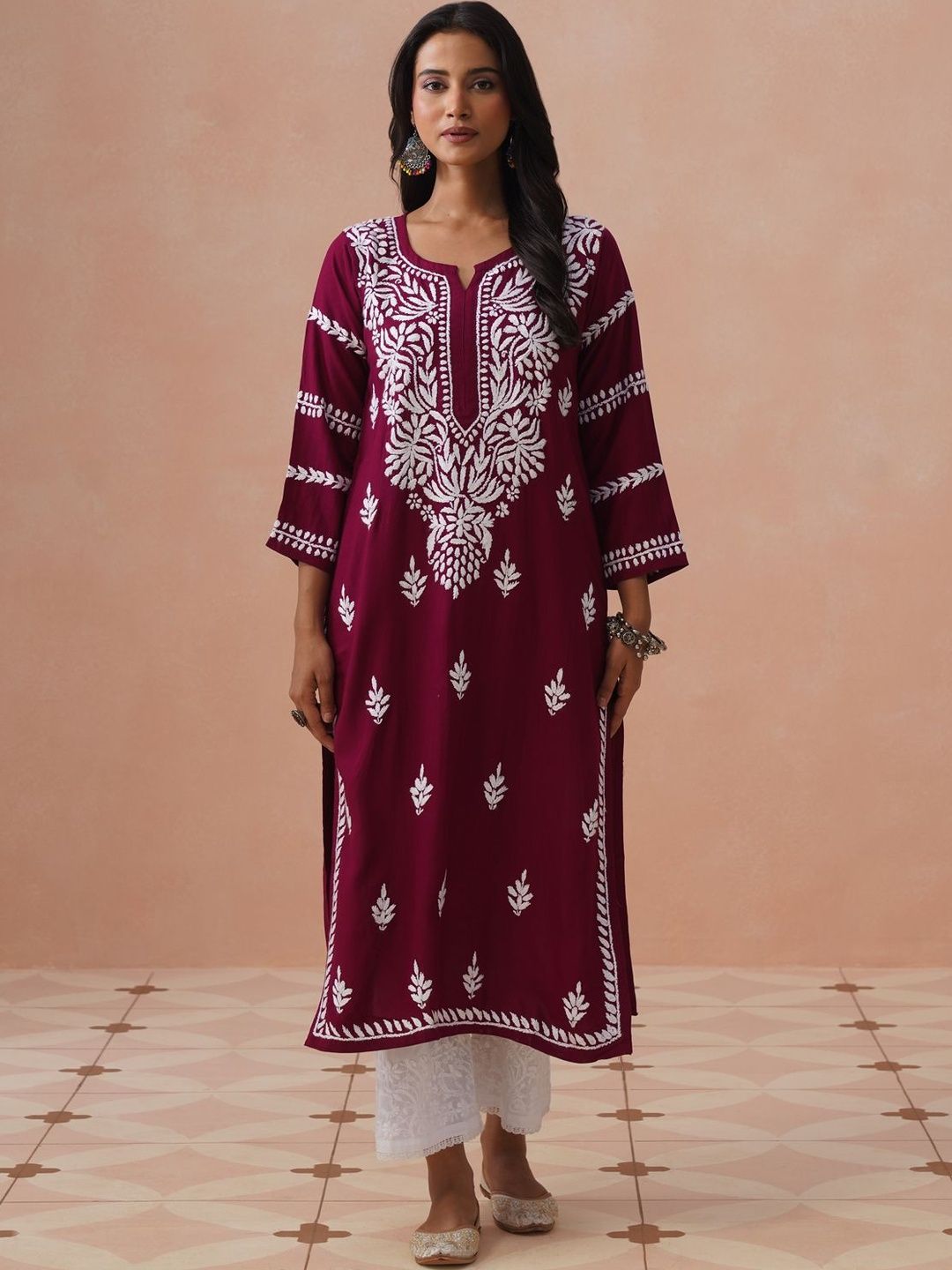 Rumah Wanita Chikankari Sulam Kurta Chikankari