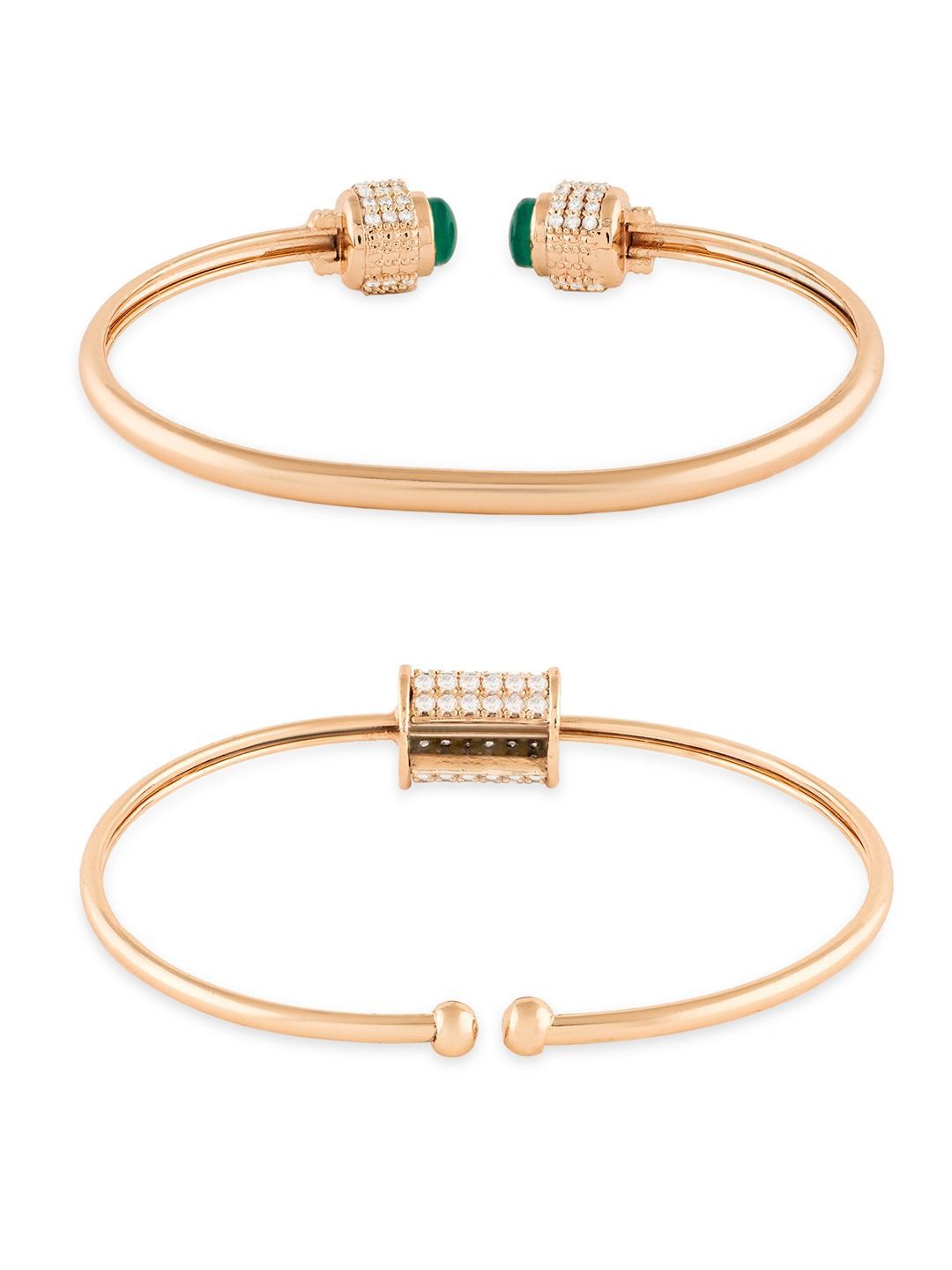Zaveri Pearls Set Of 2 Brass Cubic Zirconia Rose Gold-Plated Kada Bracelet