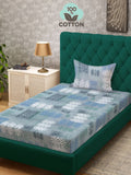 Myntra Elegant Homes Blue & White Printed 400TC Cotton Single Bedsheet Set 2.25 m x 1.50 m