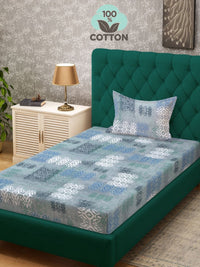 Myntra Elegant Homes Blue & White Printed 400TC Cotton Single Bedsheet Set 2.25 m x 1.50 m