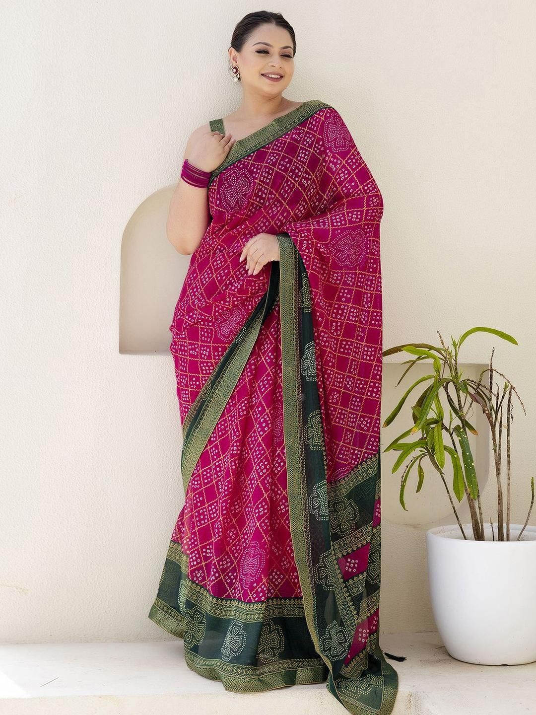 KALINI Bandhani Poly Chiffon Saree