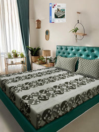 KLOTTHE Olive Floral Printed Cotton 400 TC King Bedsheet Sets 2.5 m x 2.25 m