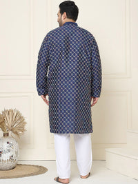SOJANYA PLUS Geometric Embroidered Thread Work Silk Cotton Straight Kurta with Pyjamas