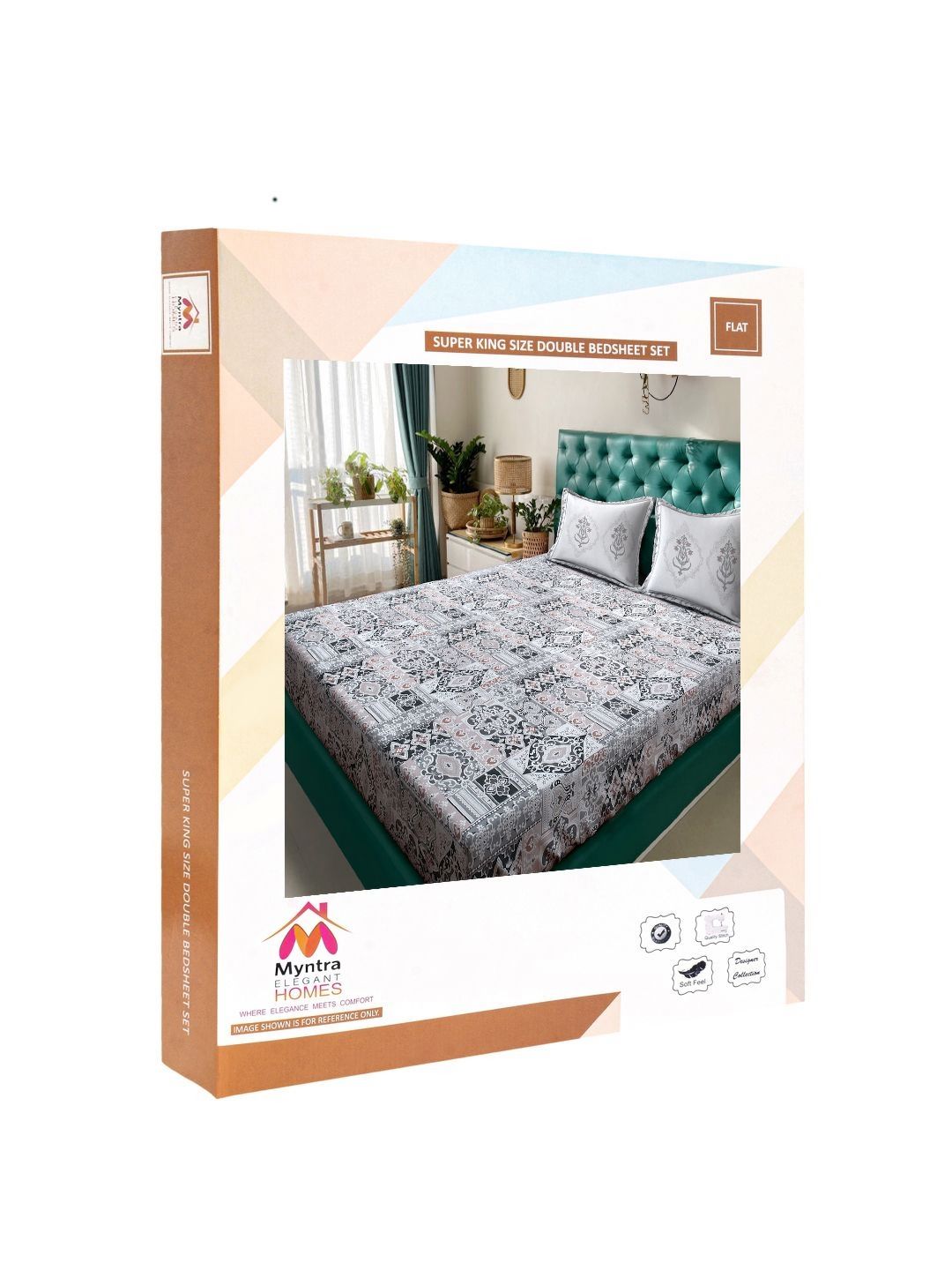 Myntra Elegant Homes White Ethnic Motifs 400 TC Cotton Super King Bedsheet Set 2.70 m x 2.70 m