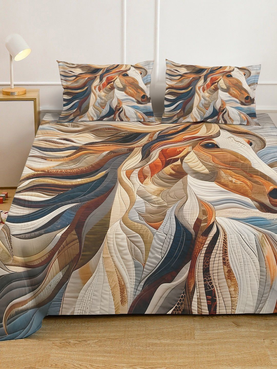 KLOTTHE Brown & Beige Printed 400 TC Double Bedsheet Dengan 2 Sarung Bantal-98.4 x 88.5 Inci