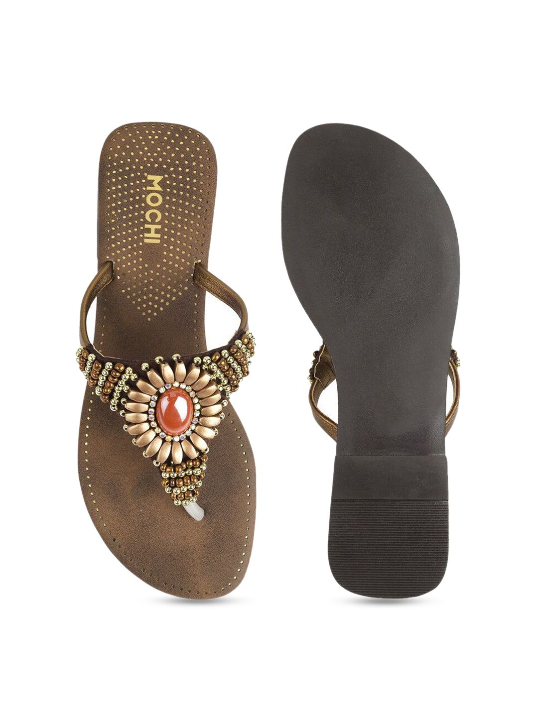 Mochi Women Ethnic Embellished Open Toe Flats
