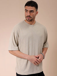 The Indian Garage Co Men Self Design Round Neck Oversized T-shirt
