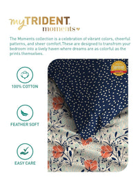 MYTRIDENT Aster Blue Moments Flat 120TC Queen Cotton 1 Bedsheet with 2 Pillow Covers