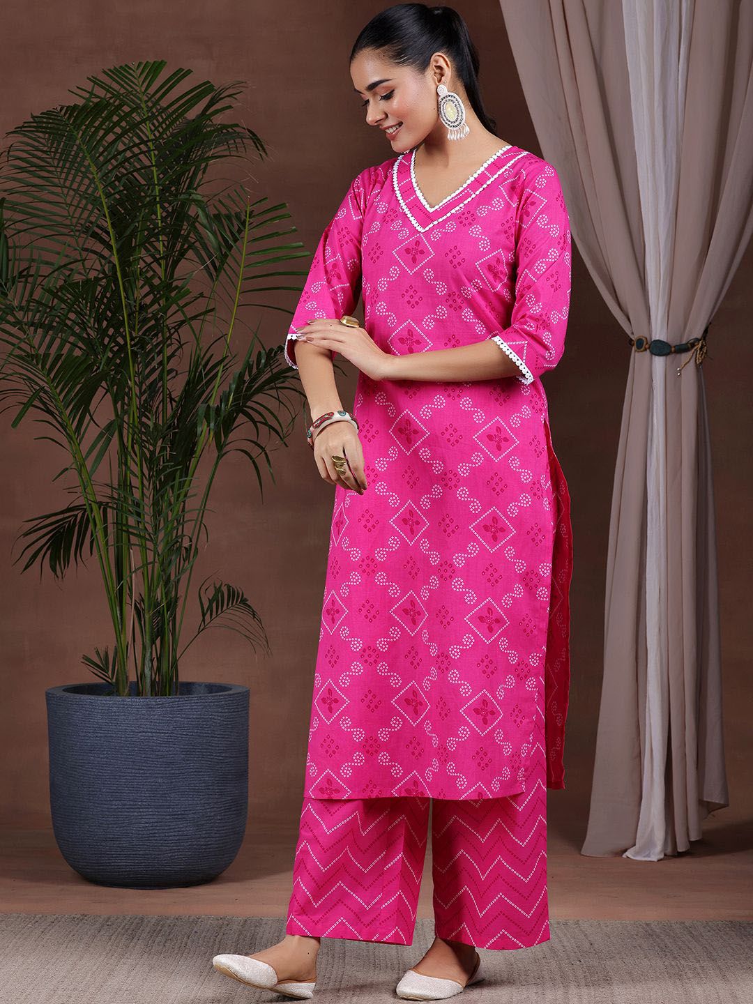 Libas Bandhani Printed Pure Cotton Kurta with Palazzos & Dupatta