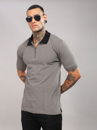 ADRO Men Solid Polo Collar Cotton T-shirt