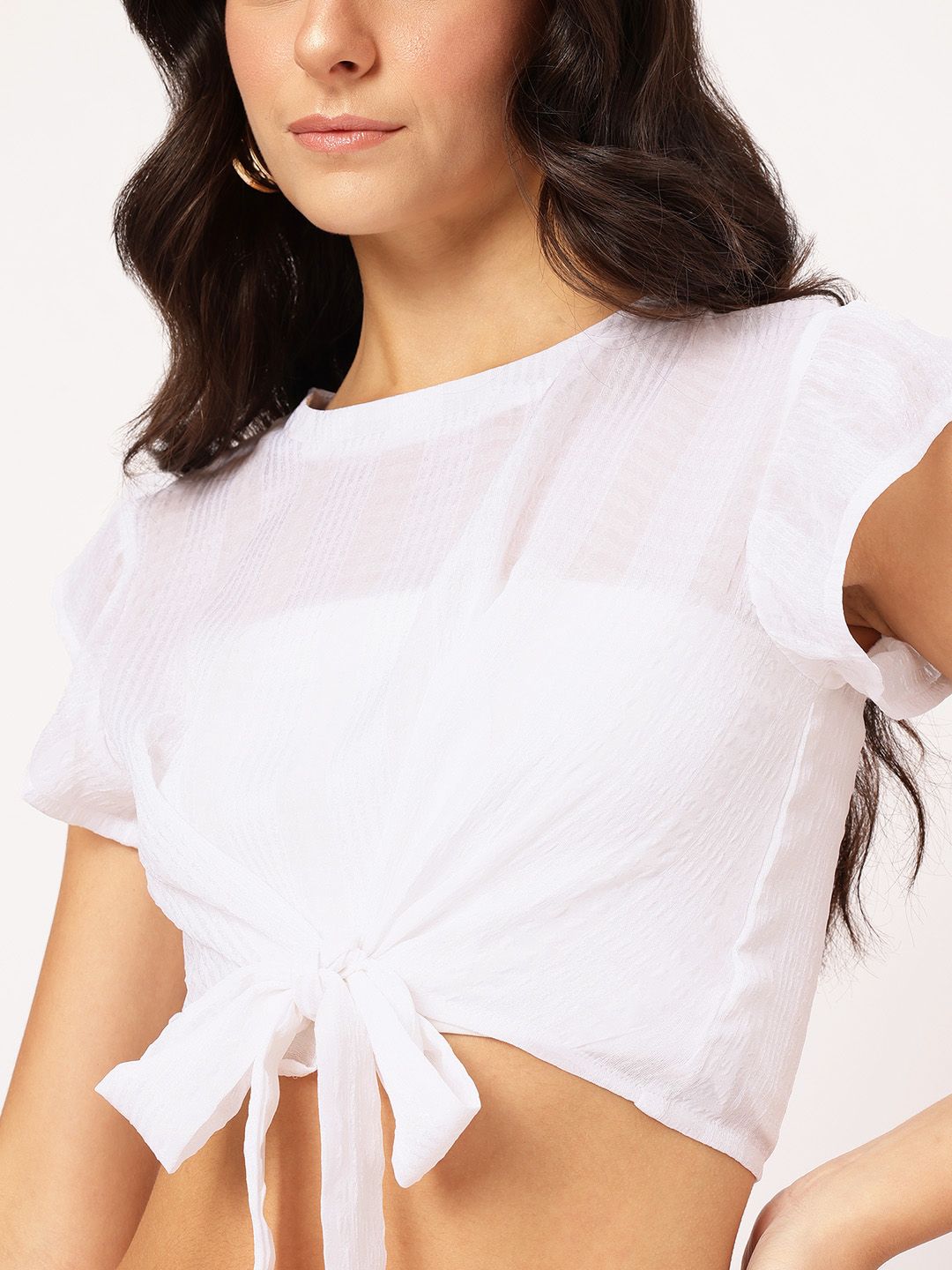 DressBerry Cute Feminine Tie-Up Detail Crop Top