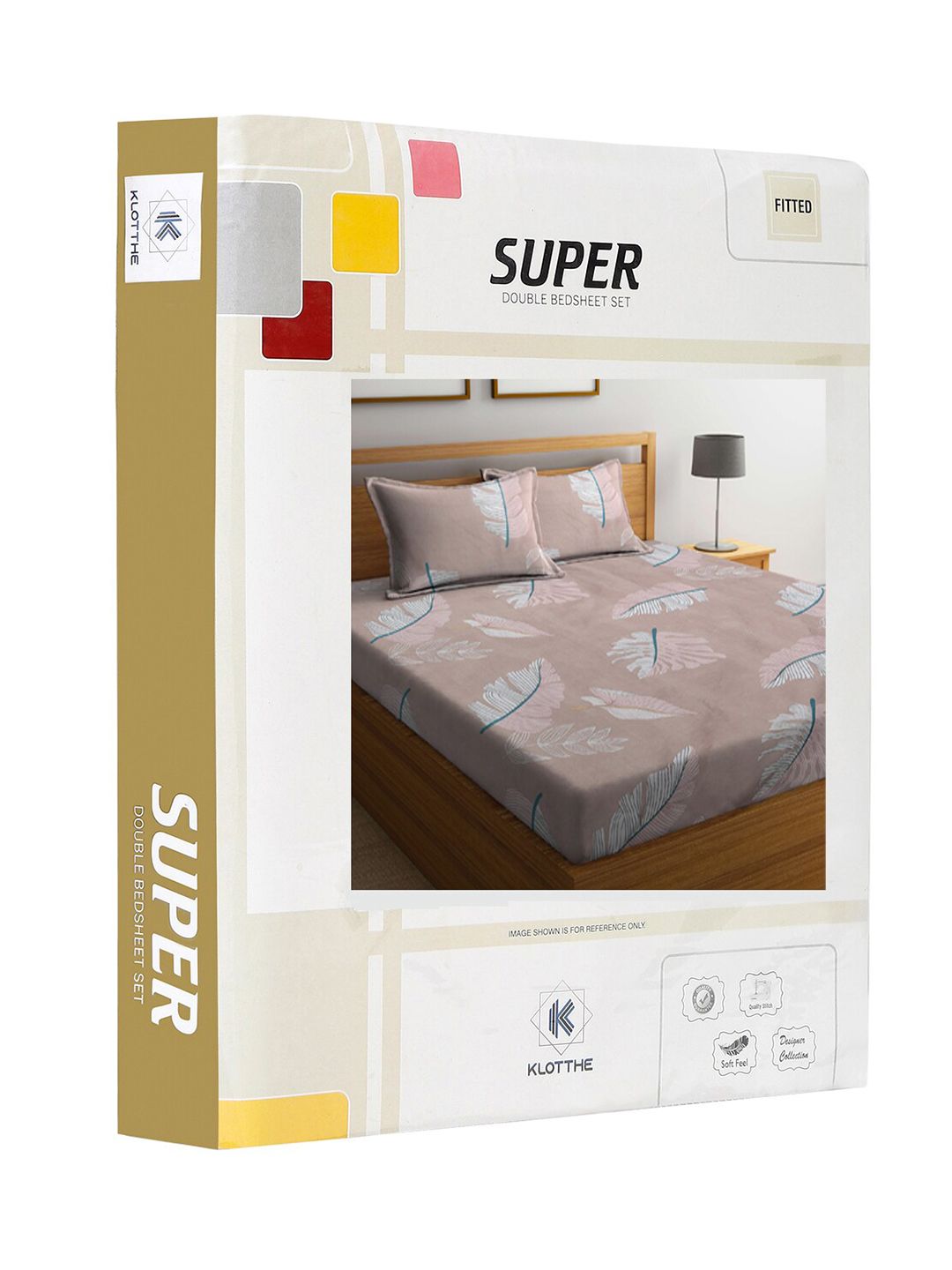 KLOTTHE Fitted_Snowd_Sbs Beige Leaf Cotton 300 TC Fitted King Superfine Bedsheet dengan 2 Sarung Bantal-250 x 225 cm