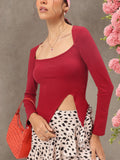 DressBerry Crisp Contour Cut-Out Detail Square Neck Fitted Top