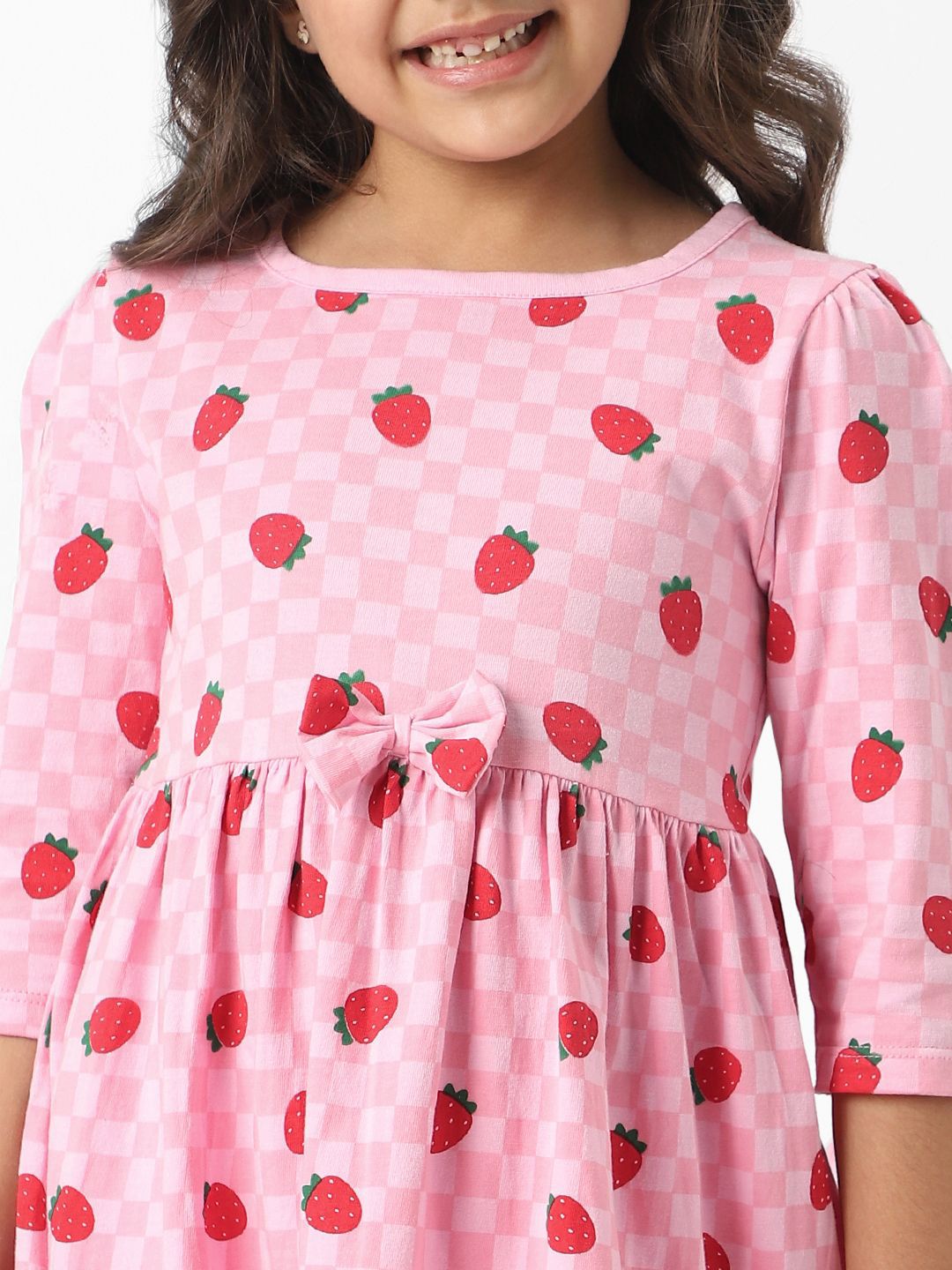 Nauti Nati Girls Pink Jersey Cotton Strawberry Print Dress