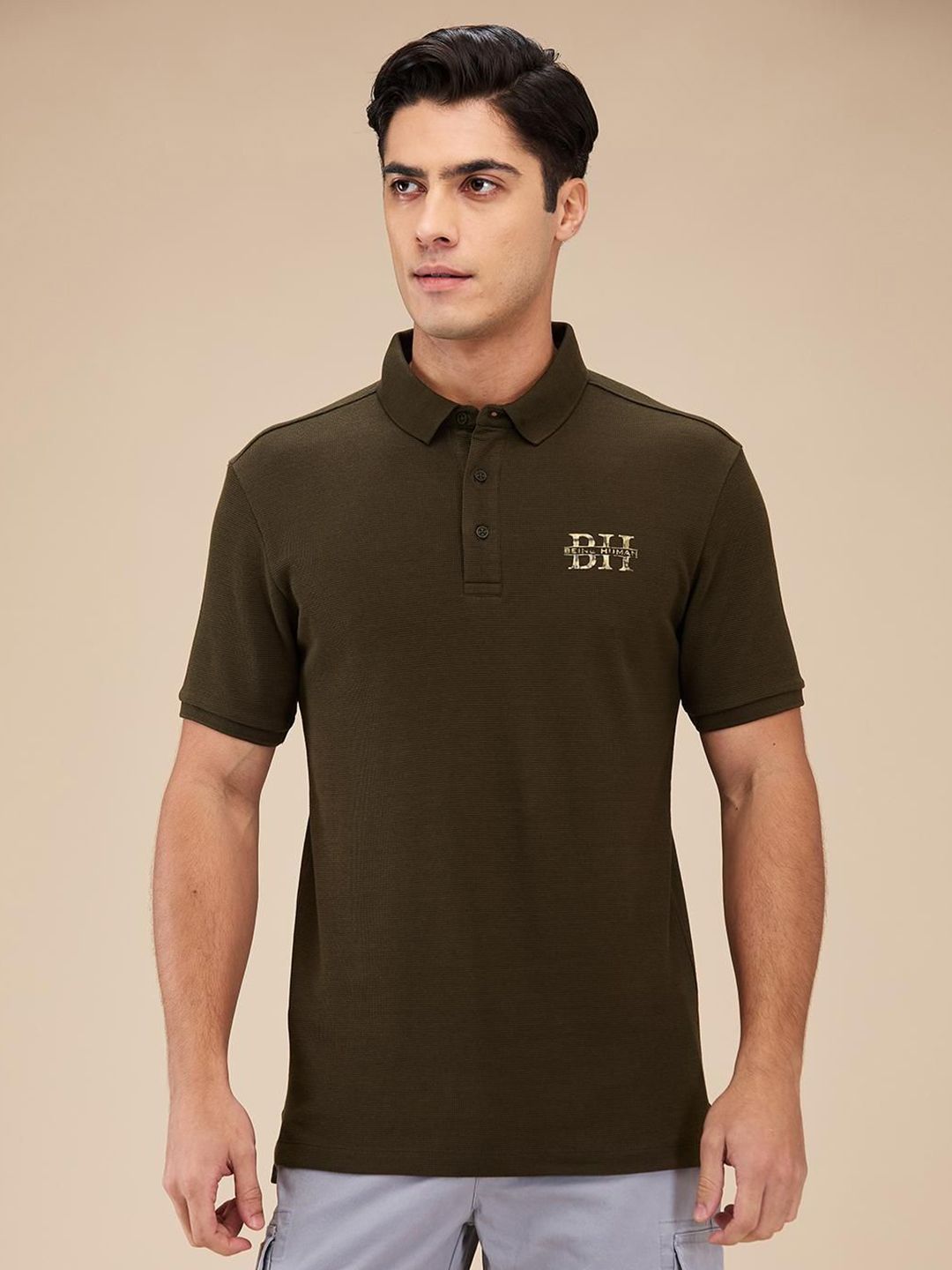 Being Human Men Self Design Polo Collar T-shirt