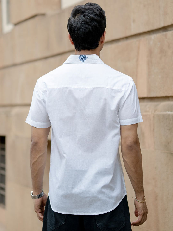 Powerlook SS25 Geometric Embroidered Pure Cotton Casual Shirt